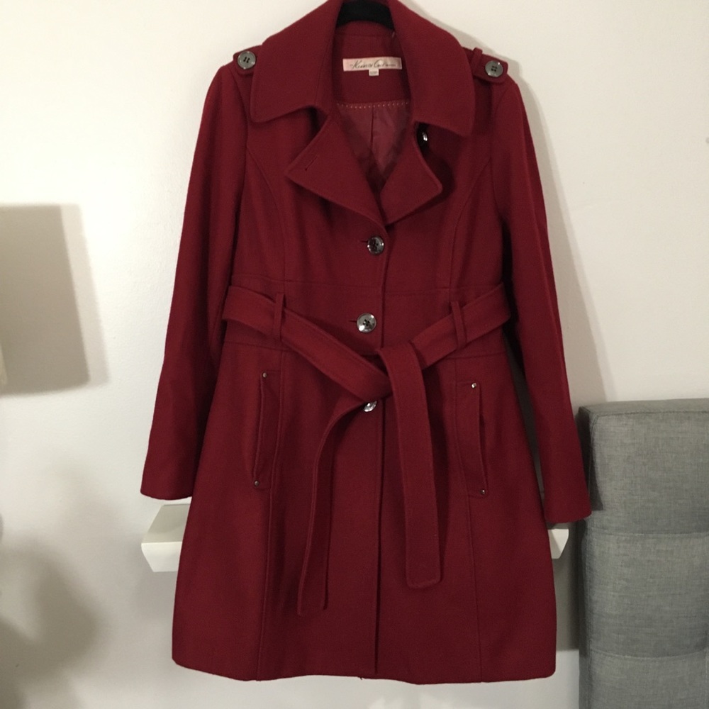 Kenneth Cole Red Wool Bend Trench Coat